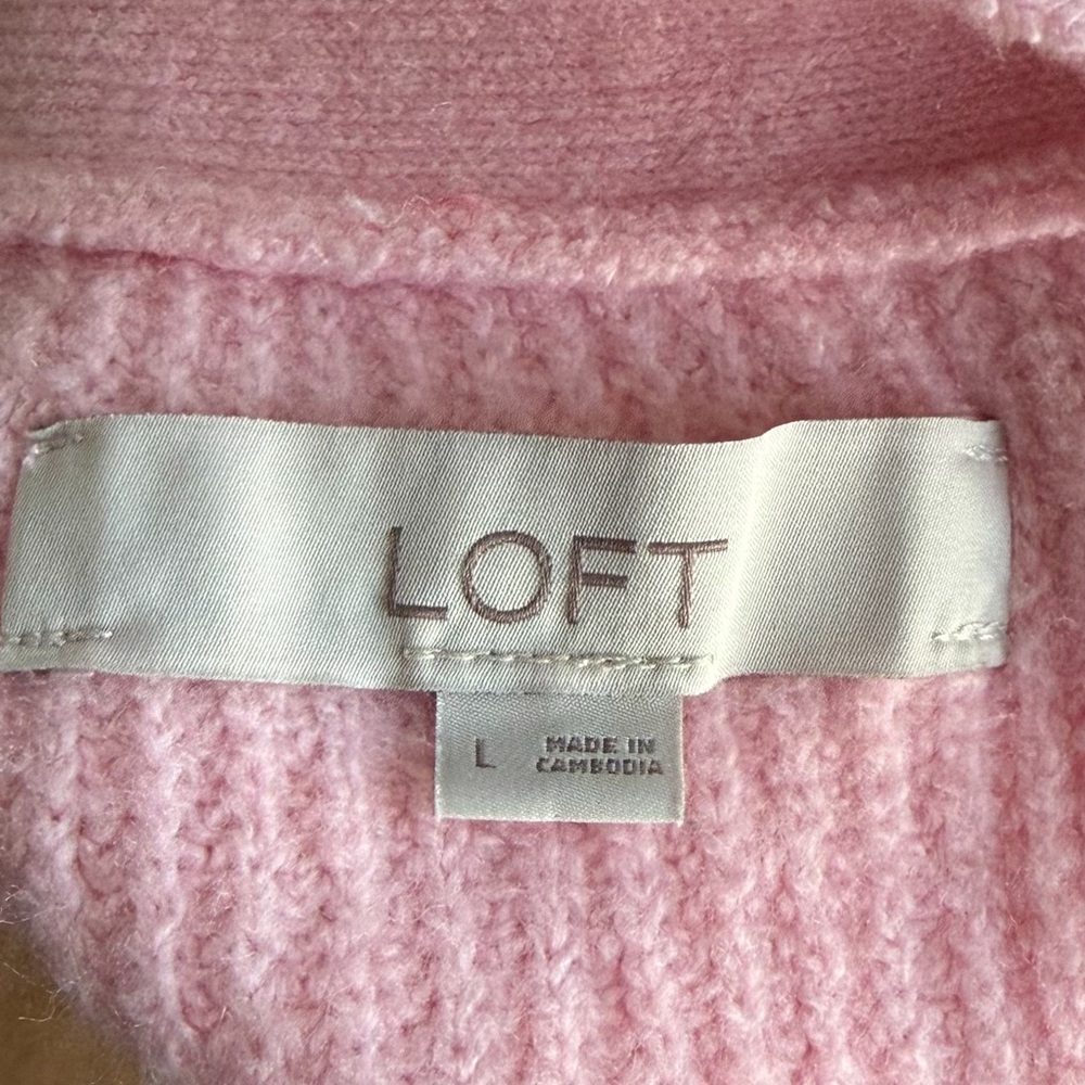 •LOFT• Pale Pink Chunky Knit Button Cardigan – Size Large - Picture 2 of 7